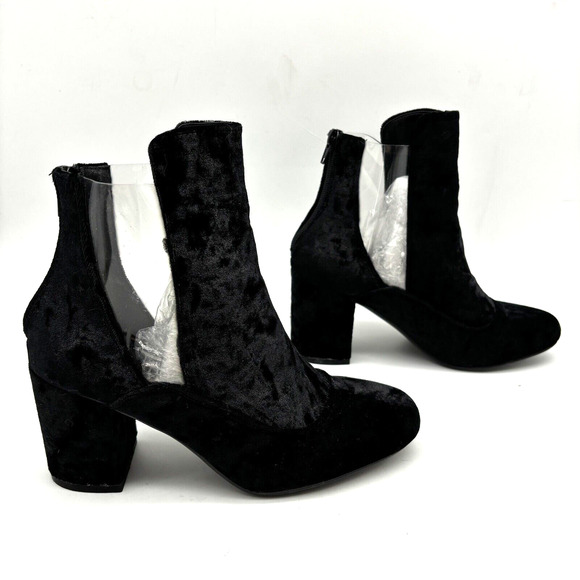 NEW Nasty Gal 'Clear It Out' Black Velvet Block Heel Zip Ankle Boot US7 UK5 - Picture 5 of 16